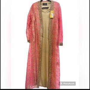 Embroidered Sheer Pink & Gold Abaya - Elegant Women's Intimates